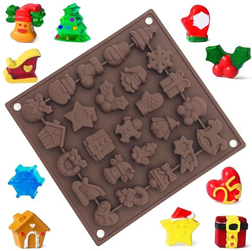 Norhogo 1 confezione da 25 Stampo per cioccolatini natalizi, silicone stampini cioccolatini antiaderente, set di stampi per cioccolatini natalizi, stampi in silicone per torte al cioccolato fai da te