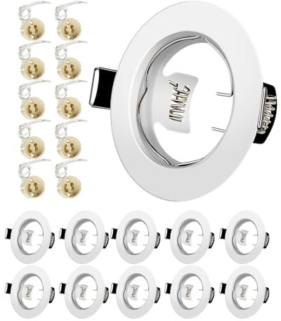 Yiahin Projecteurs Spot Encastrable GU10 Set Cadre Avec Douille Céramique GU10, Blanc Mat Rond Cadre de Montage Spot LED, Ouverture Ø55mm-70mm, Pour Spots de Plafond, Lot de 10