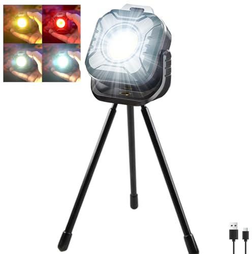 POCKETMAN Cob Arbeitsstrahler,Mini LED Taschenlampe,Magnetisches Notlicht,4 Farbe dimmen,6 Modi USB Wiederaufladbare tragbare Inspektionsleuchte für Camping, Notfall, Reparatur (mit Standfuß)