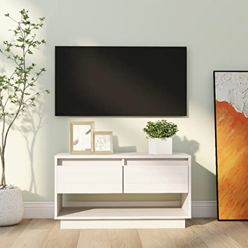 Modern White TV Stand Cabinet with 2 Drawers for 30 TVs Wooden Media Console Table for Living Room Storage