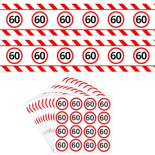 DazzJoy 60 Geburtstag Deko Set mit 60 Geburtstagsdeko Absperrband 15m und 10 Aufkleber, Deko 60. Geburtstag Mann Frau, Verkehrsschild Deko 60 Geburtstag Frauen Männer, 60 Jahre Jubiläum Party Geschenk