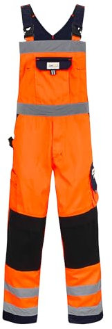Generisch CraftGear Warnschutz Arbeitslatzhose Herren – Reflektierte Latzhose Herren Lang Arbeitshosen Männer mit Hosenträger für Outdoor Tiefbau Straßenarbeiten (Orange, 58)