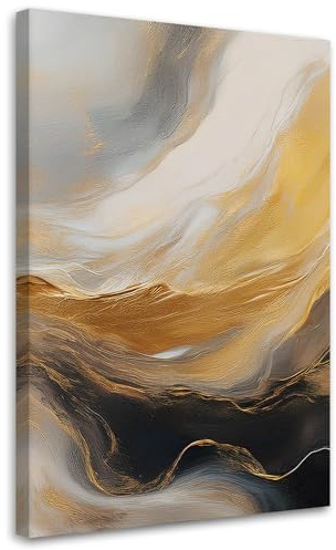Feeby Bilder - Foto Geschenk - Abstraktion Marmor Textur Gold Grau - 40x60 1tlg - Leinwandbilder Wohnzimmer - Wandbild - Bild Schlafzimmer - Aesthetic Zimmer Deko - Modern Pictures