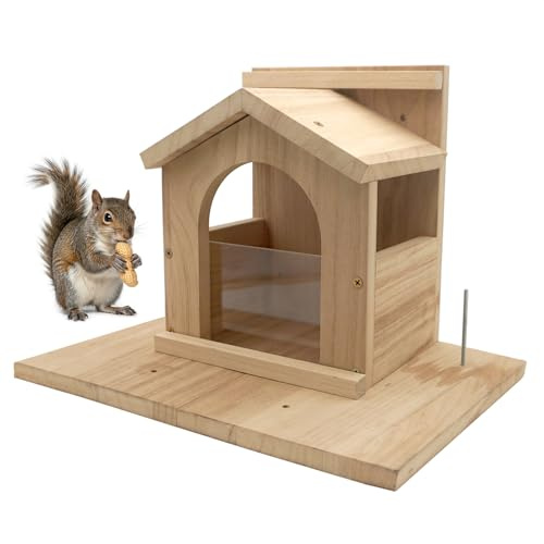 Zeqeey Eichhörnchen Futterautomat aus Holz, langlebige Streifenhörnchen Futterplattform mit großer Kapazität zum Füttern von Wilden grauen und roten Eichhörnchen im Freien