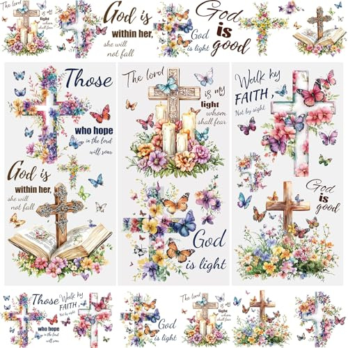 WANDIC 3 Bögen Transfer-Aufkleber, Bibel-Jesus-Kreuz, wasserdicht, Möbelhandwerk, dekorativ, Junk-Tagebücher für Bastelarbeiten, Scrapbooking, 15 x 30 cm