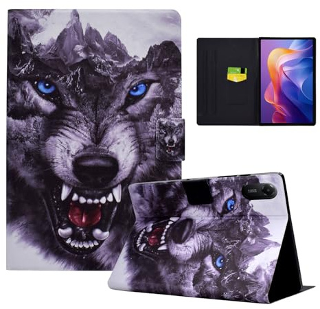 LSPCASA Funda para Xiaomi Redmi Pad 2 Funda de 11 pulgadas 2025 Premium PU Cuero Compatible para Redmi Pad 2 Tablet Case Flip Cover con Ranuras para Tarjetas y Función de Soporte Perro Lobo