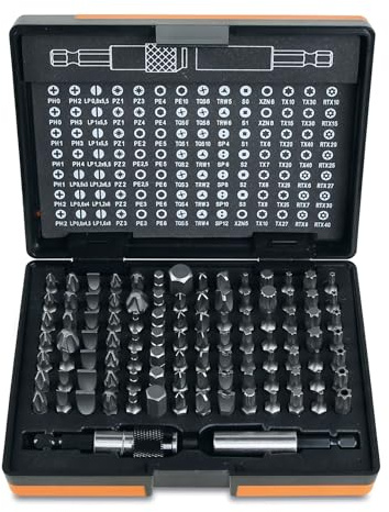 Beta 861/C100 – Professionelles Set mit 98 Bits und 2 Bit-Haltern, 1/4 Sechskantaufnahme, für Manuelle, Elektrische und Pneumatische Schrauber, im Robustem Etui