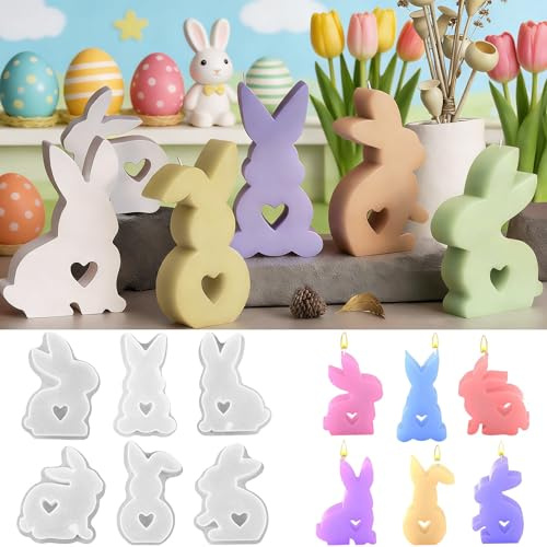 Silikonformen Ostern Gießformen,6 Stück Silikonform Ostern Hase,Silikonformen Gießformen Ostern,Silikon Gießform Ostern,DIY Hasen Silikonform Ostern,Backform und Kerzenhalter für DIY Osterhase Deko