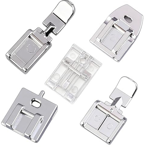 YAWYO Lot de 5 Pieds-de-biche Universels pour Machine à Coudre, Kit Comprenant Pied Double Entraînement et Pied Fermeture Éclair Invisible, Compatible avec Machines à Tige Basse