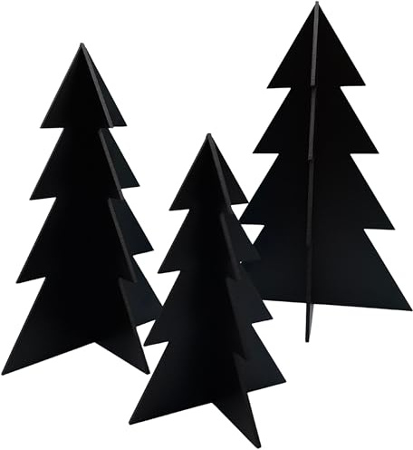XXL Deko Weihnachtsbäume aus Holz Schwarz – 3er Set 48 cm, 62 cm & 78 cm – 6 mm Starke Steck-Tannenbäume – Moderne Weihnachtsdekoration für Wohnzimmer, Flur & Eingangsbereich