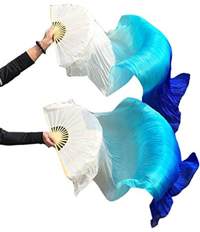 Nimiman damen 100% echter seide chinesischen bauchtanz fan schleier hand gemacht 1.5m weiß türkis-blau