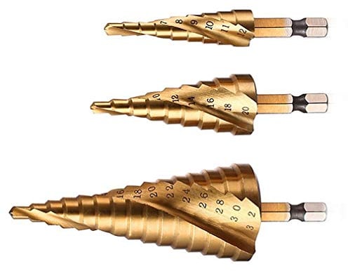 Juego de brocas escalonadas, Espiral Estriado, Acero de alta velocidad Recubierto de titanio, 4 mm a 12/20/32 mm, HSS Herramienta de corte para Bricolaje El plastico Madera Metal Aluminio Cobre