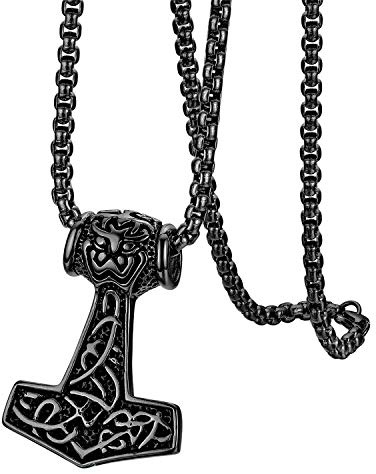 Flongo Herren-Kette Männer Anhänger Halskette, Edelstahl Halskette Kette Silber Schwarz Gold Thors Hammer Keltischer Knoten Irischer Triquetra Glücklicher Motorradfahrer Biker Accessoires