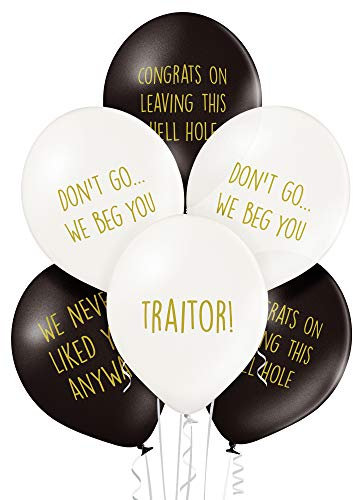 Sass Party & Gifts Büroabschied Lustige Luftballons – 12 Stück Premium Weiß und Schwarz Luftballons für Abschied, Viel Glück