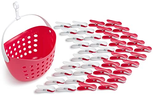 culiclean Pince a Linge Soft Clips – Panier Epingle a Linge – Fabriqué en France – Blanc-Viva Magenta avec Panier Viva Magenta – Lot de 40 Pinces + 1 Panier