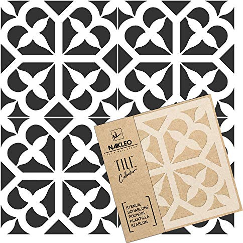 NAKLEO Pochoir à Carreaux pour Peinture 30x30cm, Modèle en Plastique et Réutilisable, Avola Espagnol Floral Mauresque Marocain, DIY Bricolage Décoration, Pavé Blocs Béton Sol Mur