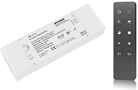 LEDUX 12V Funk-Netzteil 75W DC Konstantspannungs-Trafo, Dimmbar, Funk-Steuerung, CV Dimmable Wireless Driver (75W Netzteil + S-Fernbedienung)