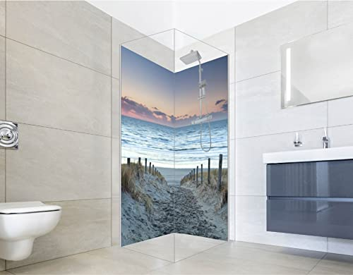 NORILIVING Duschrückwand Fliesenersatz Dusche 80x200 cm Motiv Im Abendlicht | Duschwand ohne Bohren 2 teilig | Wandverkleidung Bad Aluverbundplatte 3 mm