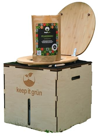 keep it grün Trockentrenntoilette für Drinnen & Draußen (Bausatz) +500g PK | Komfort Komposttoilette mit 45cm Sitzhöhe | Fest- und Flüssigtrennung | ohne Wasseranschluss | gratis Pflanzenkohle-Einstreu