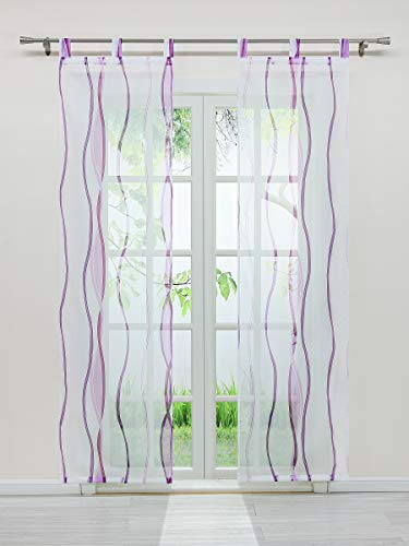 Delien Voile Schiebegardinen Streifen Vorhang Flächenvorhänge Transparenter Gardine mit Schlaufen Wohnzimmer Fensterschals inkl. Beschwerungsstange (2er-Pack, je H/B: 145/57 cm),Violett