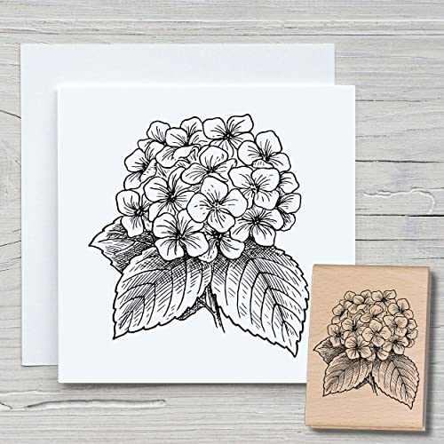 NEWSTAMPS Stempel Hortensie Motivstempel groß aus Holz & Gummi zum Karten basteln, Holzstempel, Blumen, Pflanzen, Floral, Wiese, Gräser, Scrapbook, Textilstempel, Deko, Kinder