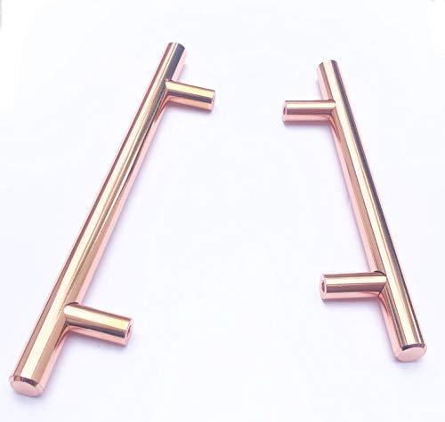 Kitchen Cabinet Draw Door Handles Solid Metal Rose Gold T Bar Handle Drawer Pulls Knobs Unit (5, 192mm Hole Centres)
