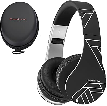 PowerLocus Cuffie Bluetooth Senza Fili - Over-Ear Cuffie Stereo Pieghevoli Auricolari, Wireless Cuffie Riduzione del Rumore con Microfono per iPhone, Samsung, LG, iPad, PC, iPod (Nero/Argento)