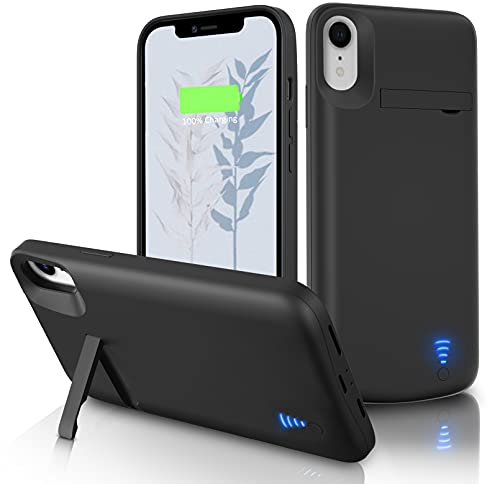 Gladgogo Akku Hülle für iPhone XR, [6800 mAh] Zusatzakku Ladehülle Handyhülle Tragbare Power Bank Akku, Battery Case Akkuhülle Mit klappbarem Ständer für Apple iPhone XR (6,1 Zoll)