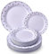 Silver Spoons Fancy - Juego de vajilla de 40 piezas, 20 platos llanos, 20 platos laterales, platos pesados, elegante aspecto de porcelana fina, para bodas y cenas de lujo (lunares - blanco/plateado)