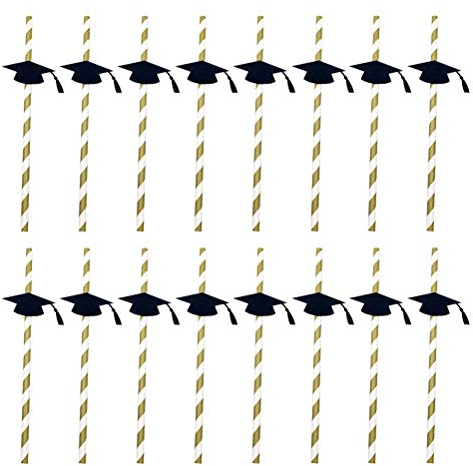 16 Pièces Dessus De Paille Pailles En Papier Noir Pailles D'or Pailles à Café Pailles De Graduation Décor De Nourriture Décoration Souple Papier D'or