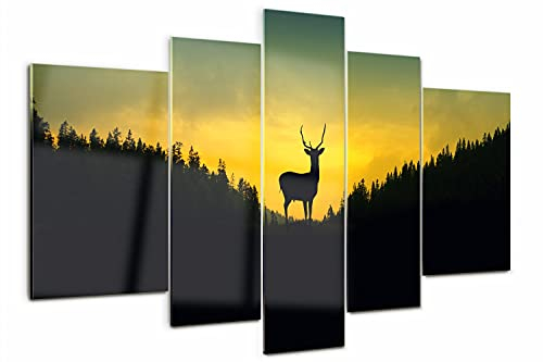 Tulup Glasbild 170x100cm Gehärtetem Sicherheitsglas Wandkunst Wandbild 5 Teile Küche & Wohnzimmer Akrylglas - Hirsch