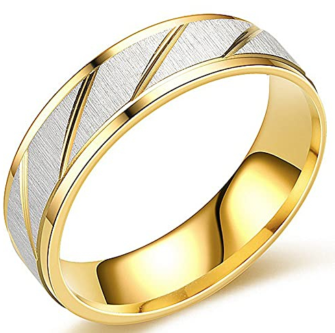 AMDXD Verlobungsring, Köper Muster Verlobungsring Edelstahl für Mutter, Frauen, Poliert und Matt, Gold, Gr.60 (19.1), 1 Pc, Schmuck