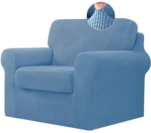 BXFUL Sofabezug Sets Mit Separaten Rückenlehnen Und Sitzkissen, SofaÜberwürfe Anti-Rutsch Mit Gummiband, Stretch Jacquard Sofahusse (1 Seater(80-120cm),Blau)