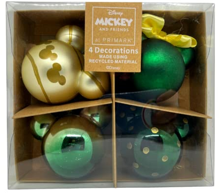 Primark Mickey Mouse Weihnachtskugeln, Grün, 4 Stück