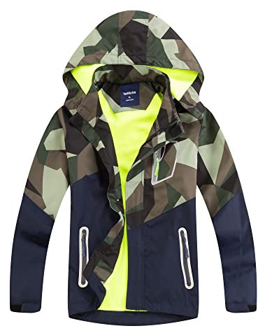 Adorel Coupe Vent Chaud Camouflage Veste Imperméable Garçon Vert 6-7 ans (Taille Fabricant: 130)