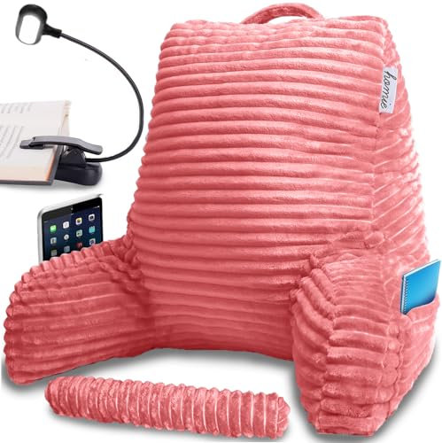 Homie Lesekissen mit Handgelenkstütze, Armlehnen und Rückenstütze für Bettruhe, Faulenzen, Lesen, Arbeiten am Laptop, Fernsehen (Rosa)
