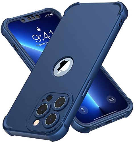 ORETECH Coque pour iPhone 13 Pro + 2 Pièces Verre Trempé Protection écran, 2 en 1 Antichoc Souple Silicone TPU Arrière Rigide PC Avant Housse de Protection pour iPhone 13 Pro Case 6,1 Bleu