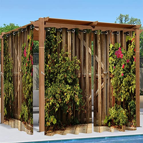 Syhi Qlty Outdoor Vorhang Wetterfest, Verdunkelungsvorhang Sonnenschutz Sichtschutz Vorhänge für Garten Terrasse Balkon Pavillon Pergola, 2 Stück 132 x 241 cm, 3D Gartentor