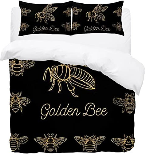 Golden Bumblebee Bee Bettwäsche-Set für Doppelbett, weicher Mikrofaser-Bettbezug mit Kissenbezügen, Bettwäsche-Set