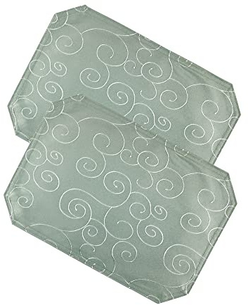 Haus und Deko 2er Platzset 35 x 50 cm Lindgrün Tischset Struktur Damast Circle, bügelfrei fleckenabweisend Platzdeckchen, abwaschbar abwischbar Untersetzer Tischsets
