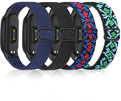 Huamanlou 4 Stück Armband Kompatibel mit Xiaomi Mi Band 7/Mi Band 6/Mi Band 5/Amazfit Band 5 Armband, Weiches Nylon Elastisch Sport Uhrenarmband für Xiaomi Mi Band 7/6/5 Herren Damen