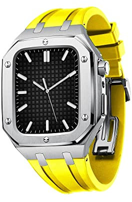 CZKE Case de Metal para Apple Watch 7 45mm Correa de silicio Protector para iWatch 6 5 4 SE 44mm Cubierta Protectora Completa de Hombres con Herramientas