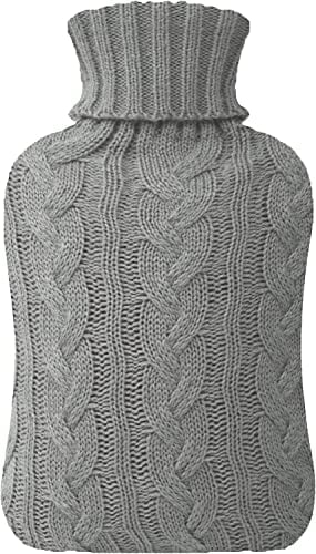 2L Hot Water Bottle with Cover UK - Natural Rubber 2 Litre Hot Water Bottle - Perfect Hot Water Bag for Pain Relief, Hand Feet Warmer and Cold Compress (Cream Bottle with Grey Cover)