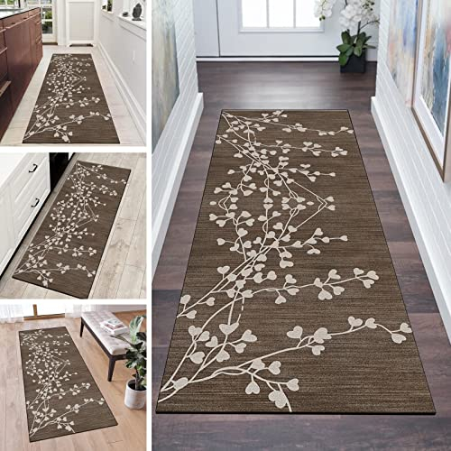 QQrunner Küchenläufer Teppich Lang Flur rutschfest Waschbar Braun 100x400cm Meterware Teppich Läufer Flur Vintage Schlafzimmer Korridor Teppichläufer Lang, Anpassbare Größe, 60-120cm Breit