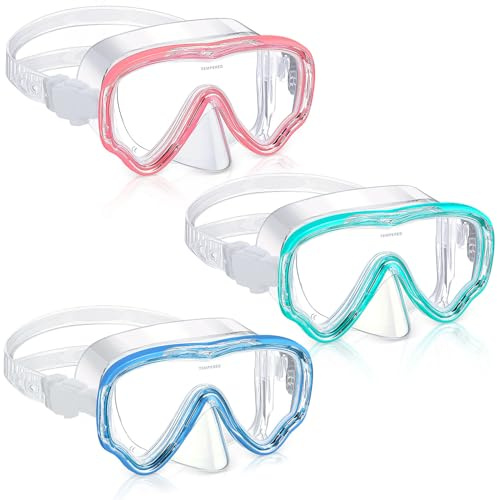 Yexiya 3 Pack Kid Snorkel Diving Goggles with Nose Cover Swimming Goggle for Kid 3-12 Adjustable Strap Tempered Glass No Leak(Cute Colors)