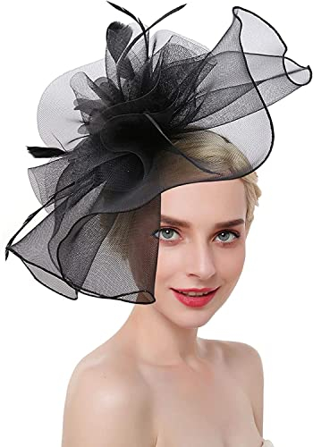 Bibi Mariage Femme Elégant Chapeau de Voilette Banquet Fascinator Hat Vintage Epingle à Cheveux Chic Coiffe de Mariée à Grande Fleur Serre-tête Béret de Derby Ascot pour Cocktail Eglise Funérailles