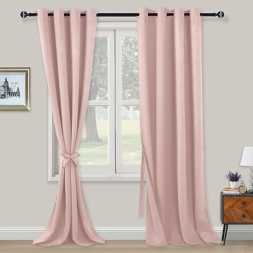 XWZO Blickdichte Vorhänge Verdunklungsvorhänge mit Ösen 2 Stücke Gardienen mit Raffhalter Lichtundurchlässige Vorhänge für Schlafzimmer,WonhzimmerBüro, 260x140 cm, Hellpink