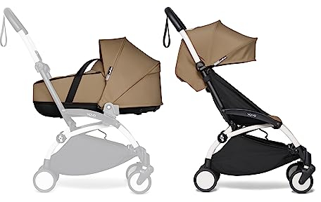 BABYZEN Cochecito Completo YOYO2 - Incluye YOYO Capazo (Toffee), Chasis (Blanco) & YOYO Pack 6+ Color (Toffee) - Para Niños Hasta 22 kg