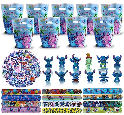 Clvsyh 94Pcs Stit-ch Party Mitgebsel Set, Slap Armbänder + Tattoo Aufkleber + Kinder Mini Figuren + Geschenktüten, Candy Tüten, Für Kinder Party Füller Geschenke