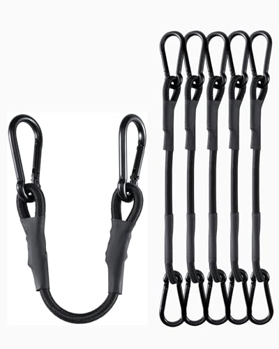 20,3 cm kurzer, kleiner Karabiner-Spanngurt mit max. Bruchfestigkeit von 86 kg, 8 Stück, schwarz, UV-beständige Mini-Spanngurte mit verbesserten Karabinerhaken, ideal für Ladung, Fahrrad, Kajak, Boot